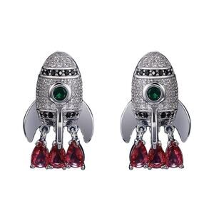 Cubic Zirconia Multicolor Retro Rocket Ship Stud Earrings
